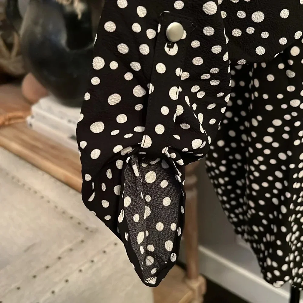 NY Collection 3/4 Push Tab Mandarin Collar Blouse with Front Pleats Size Small - Picture 5 of 7